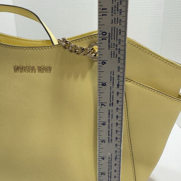 Michael Kors Jet Set Chain Large Shoulder Tote Yellow Saffiano Leather Bag Purse - Picture 6 of 14